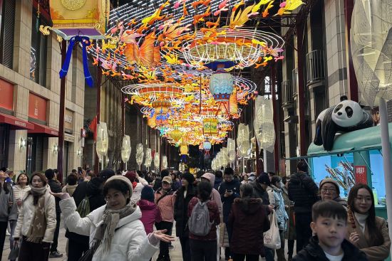 2月14日,游客在北京坊观灯打卡。中新社记者 徐婧 摄 2月14日,游客在北京坊观灯打卡。中新社记者 徐婧 摄